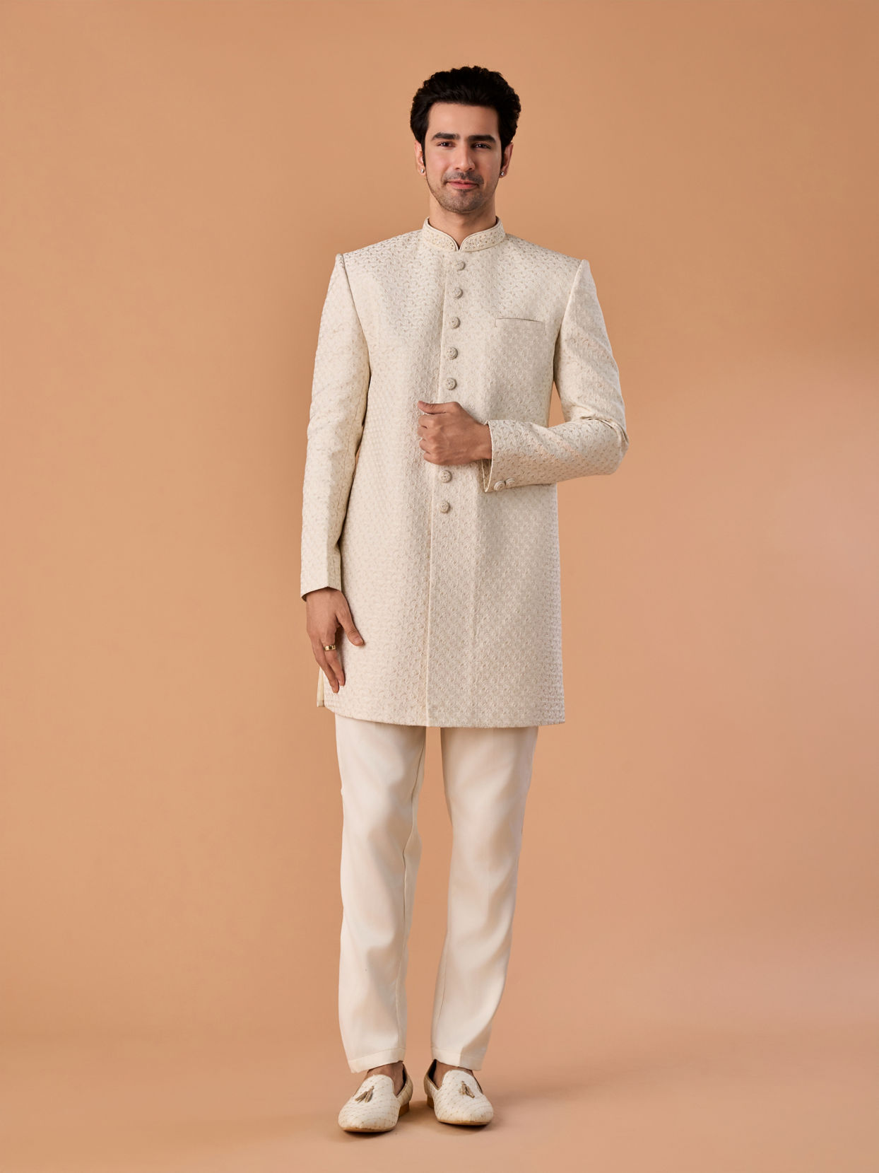 Manyavar Men Majestic Cream Brocade Indo-Western