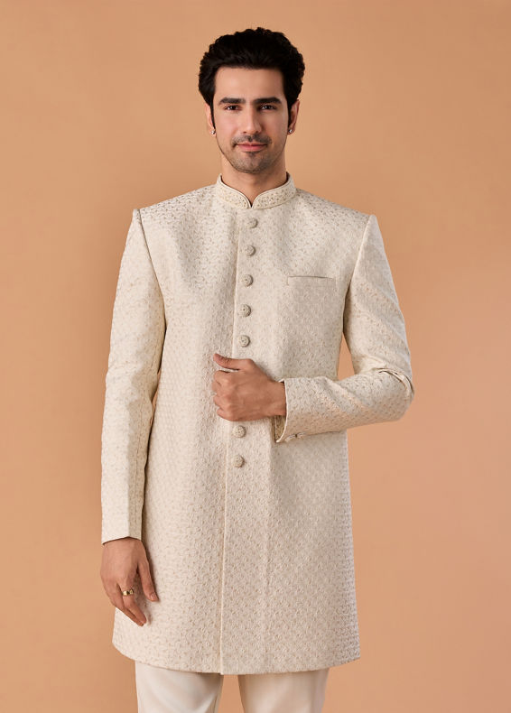 Manyavar Men Majestic Cream Brocade Indo-Western