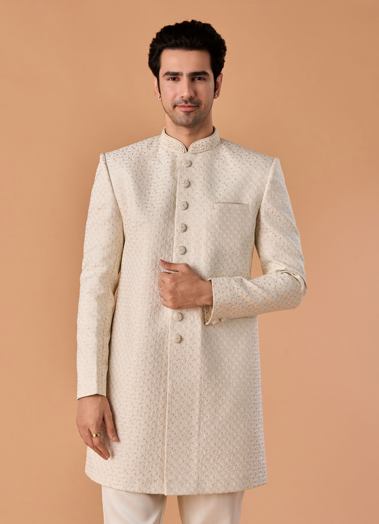 Manyavar Men Majestic Cream Brocade Indo-Western