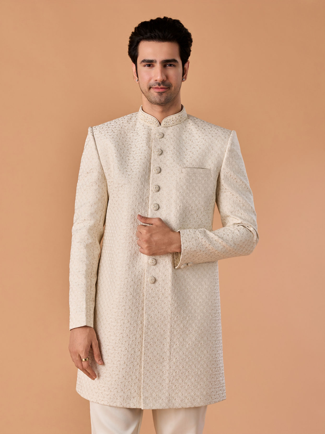 Manyavar Men Majestic Cream Brocade Indo-Western