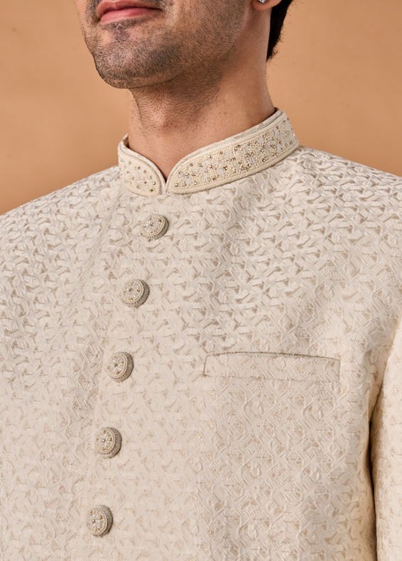 Manyavar Men Majestic Cream Brocade Indo-Western