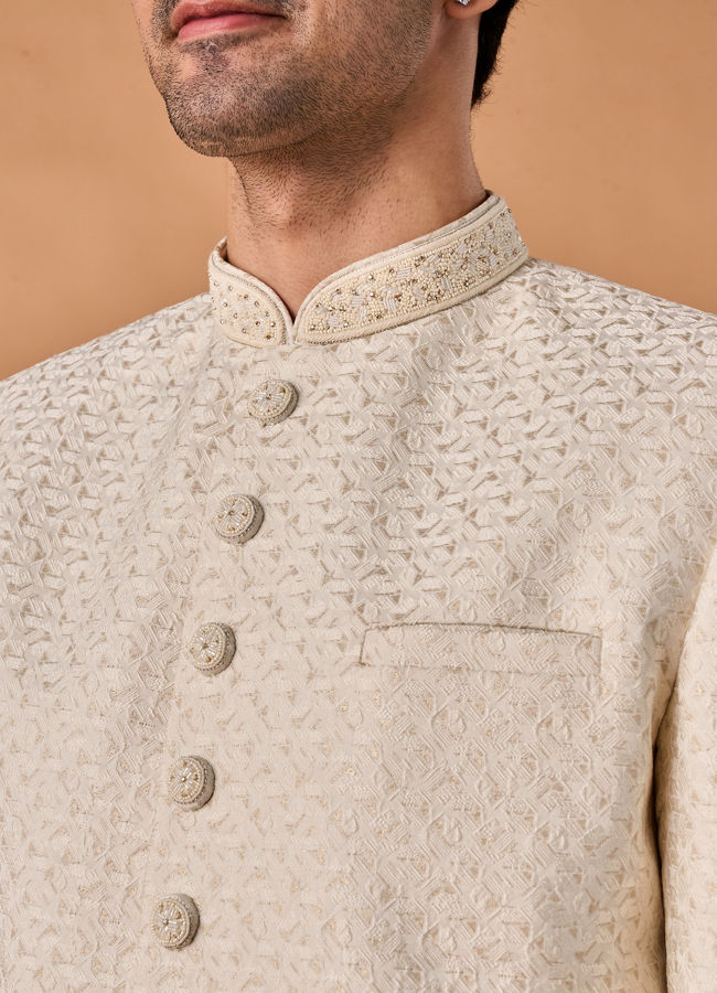 Manyavar Men Majestic Cream Brocade Indo-Western