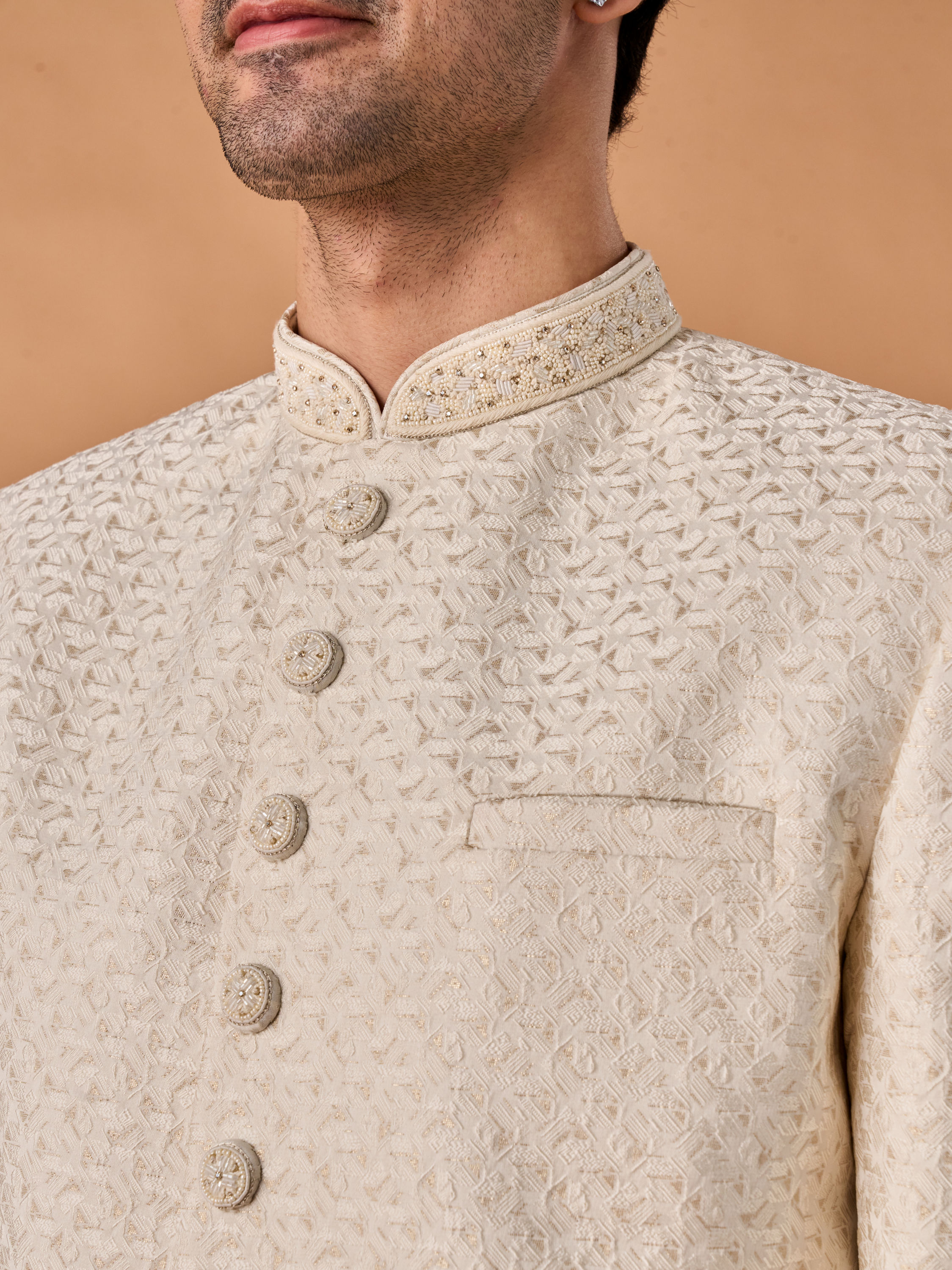 Manyavar Men Majestic Cream Brocade Indo-Western