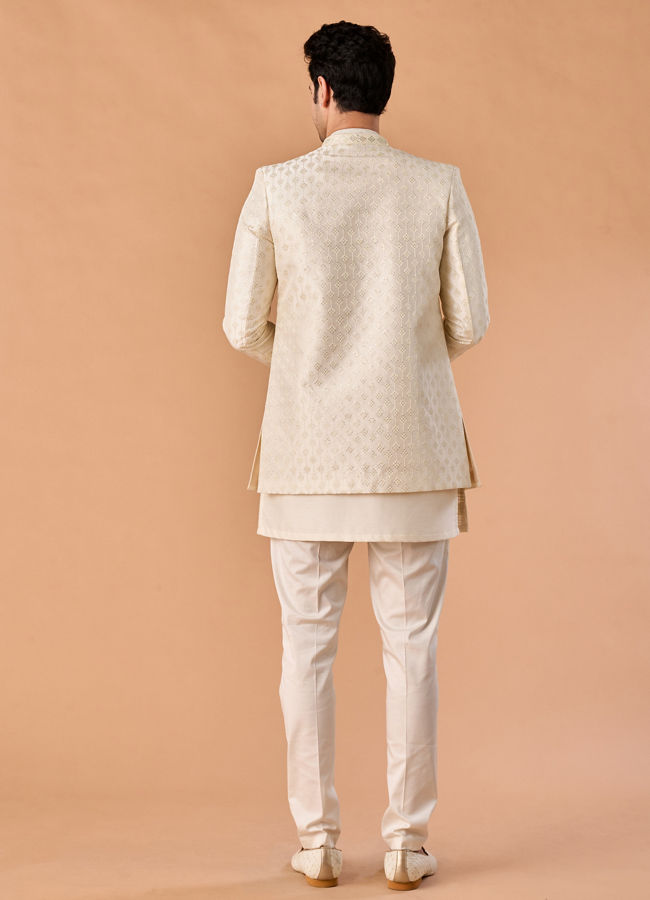 Manyavar Men Elegant Cream Radiance Indo Western