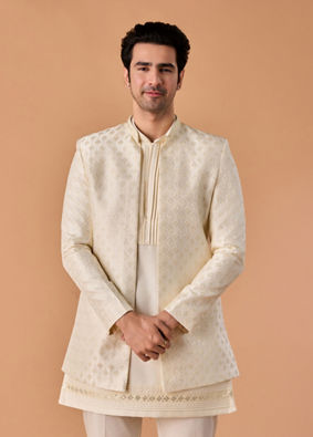 Manyavar Men Elegant Cream Radiance Indo Western