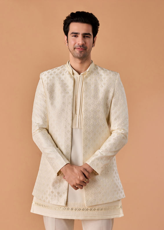 Manyavar Men Elegant Cream Radiance Indo Western