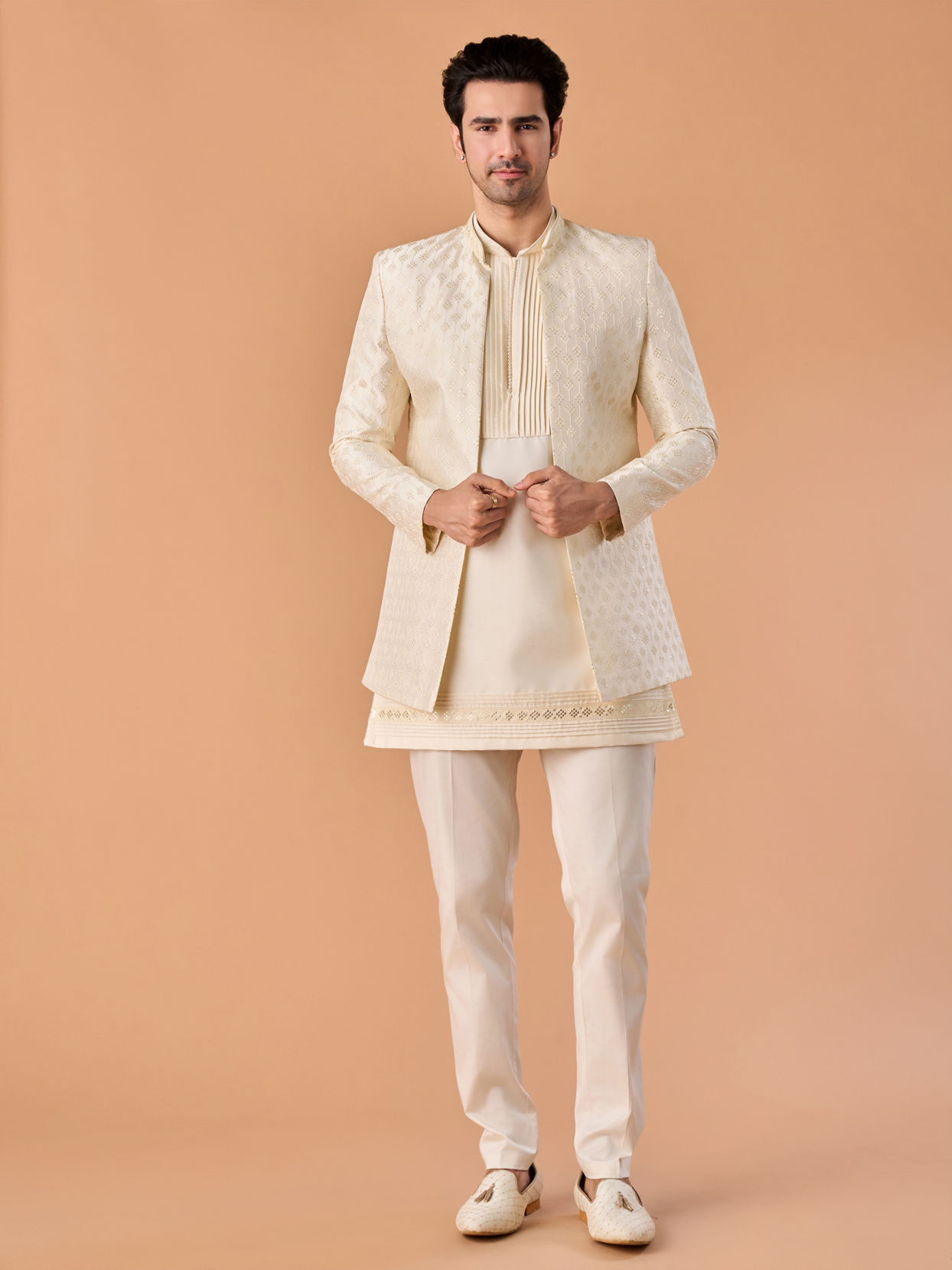 Manyavar Men Elegant Cream Radiance Indo Western