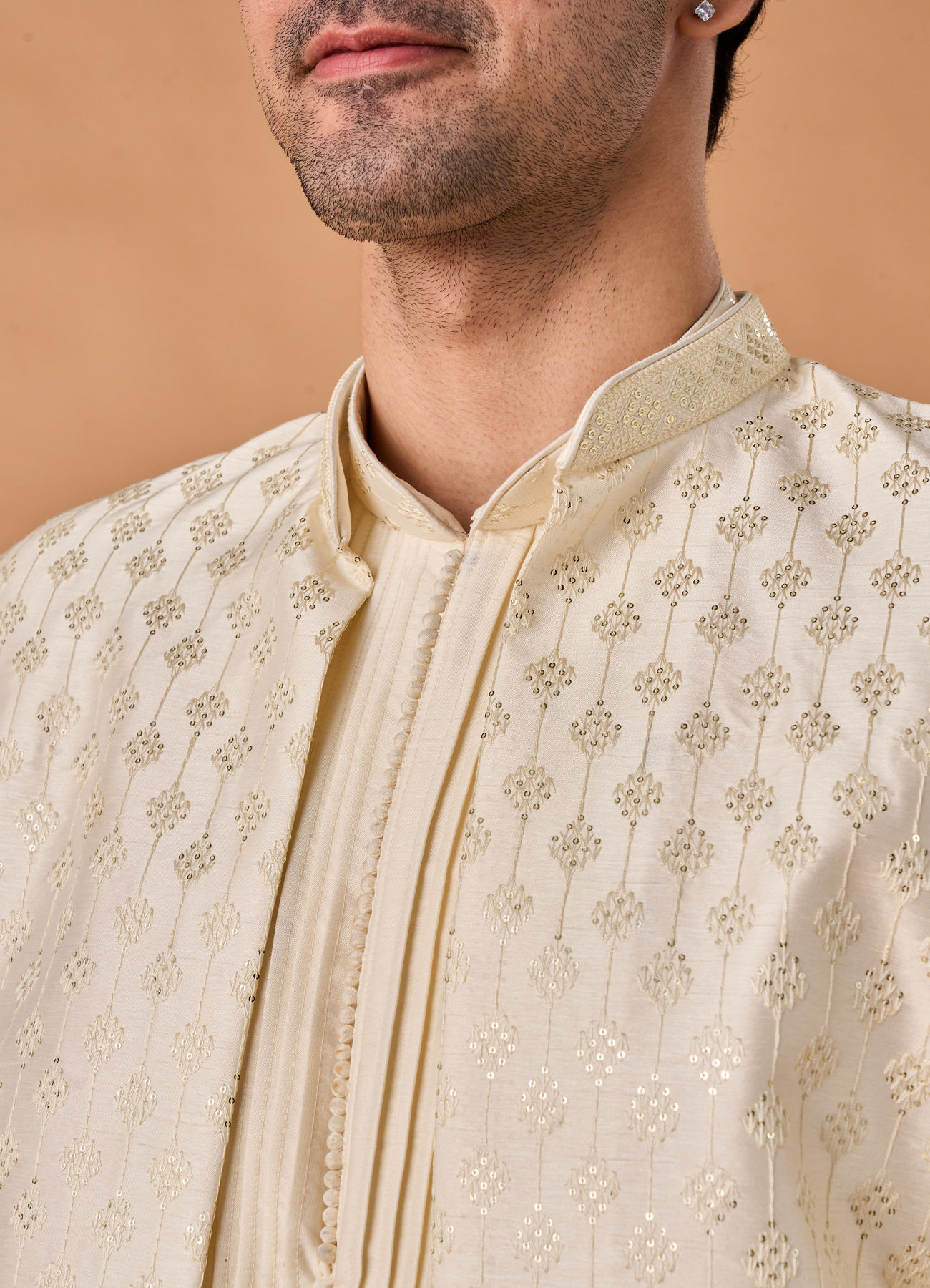 Manyavar Men Elegant Cream Radiance Indo Western