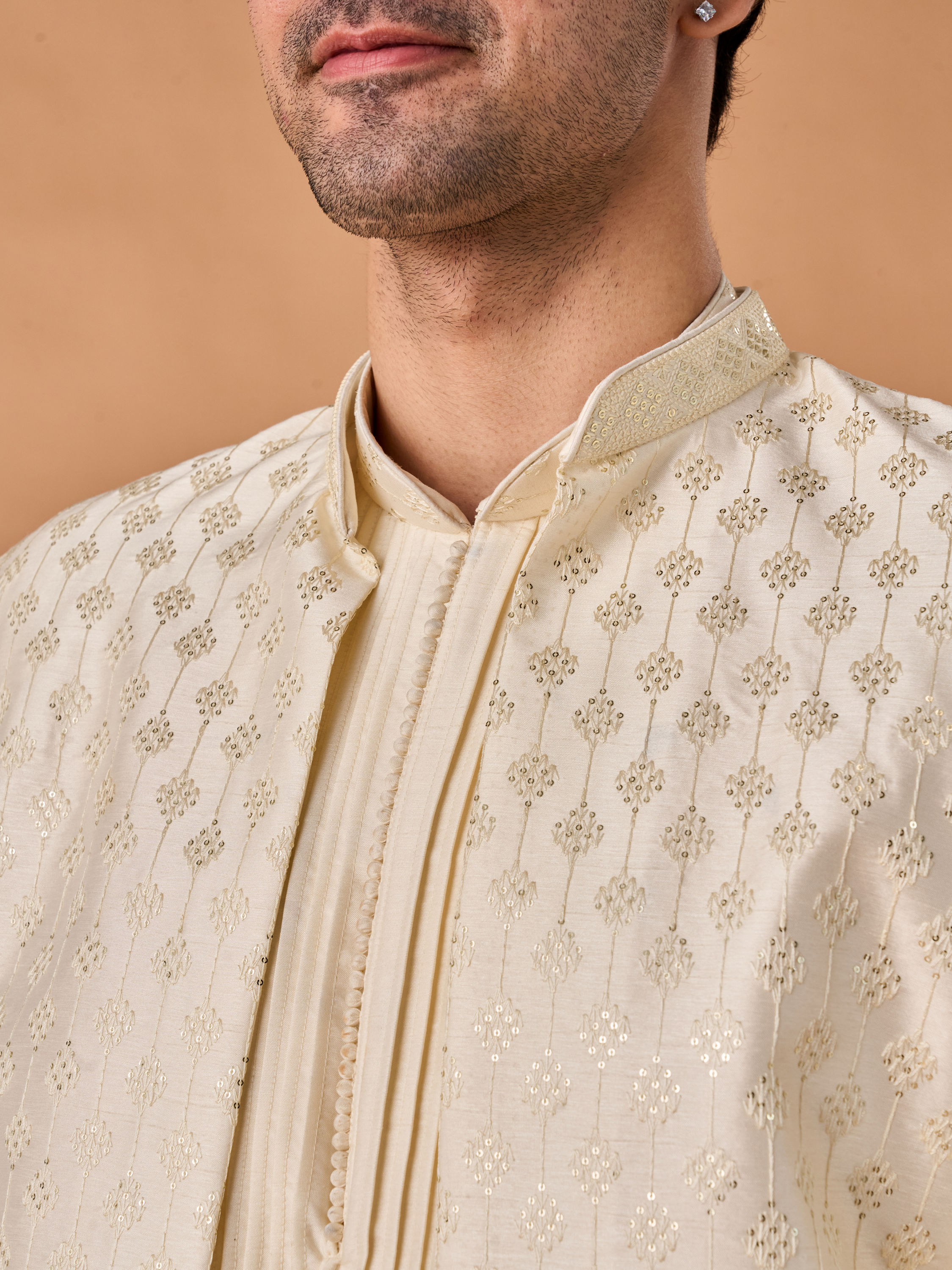 Manyavar Men Elegant Cream Radiance Indo Western