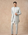 Manyavar Men Light Blue Brocade Indo Western with Embellishment