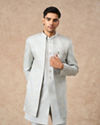 Manyavar Men Light Blue Brocade Indo Western with Embellishment
