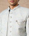 Manyavar Men Light Blue Brocade Indo Western with Embellishment