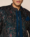Manyavar Men Green Velvet Embroidered Indo-Western Set