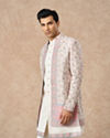 Manyavar Men Cream Brocade Indo Western with Floral Design