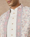 Manyavar Men Cream Brocade Indo Western with Floral Design