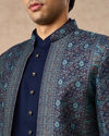 Manyavar Men Dark Blue Brocade Indo Western with Embroidery