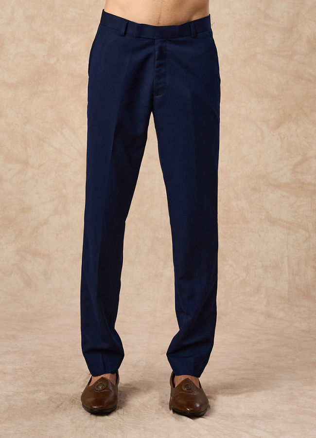 Manyavar Men Dark Blue Brocade Indo Western with Embroidery