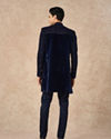 Manyavar Men Dark Blue Velvet Indo Western with Embroidery