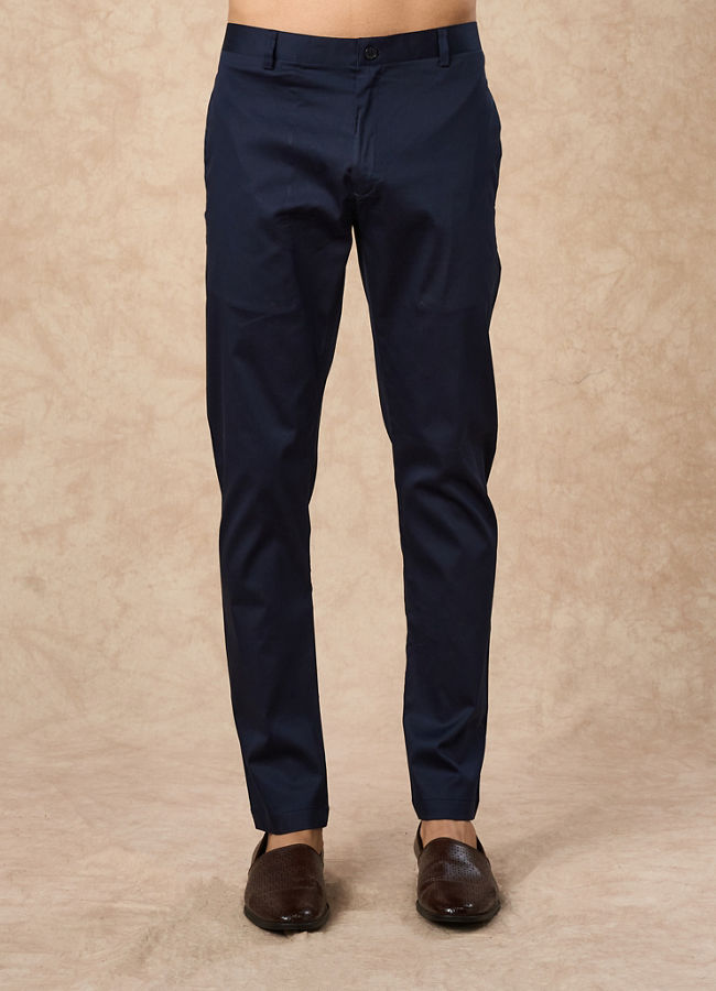 Manyavar Men Dark Blue Velvet Indo Western with Embroidery