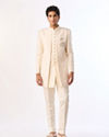 Manyavar Men Cream Brocade Indo Western with Elephant Embroidery