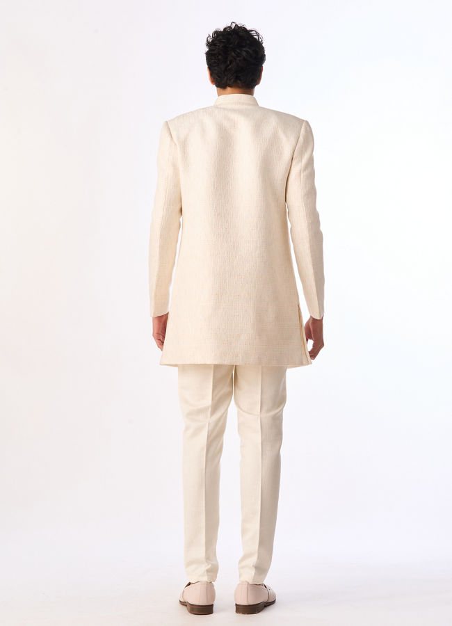 Manyavar Men Cream Brocade Indo Western with Elephant Embroidery