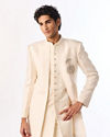 Manyavar Men Cream Brocade Indo Western with Elephant Embroidery
