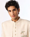 Manyavar Men Cream Brocade Indo Western with Elephant Embroidery