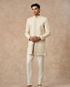 Manyavar Men Beige Tissue Indo-Western with Embroidery
