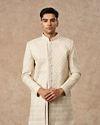 Manyavar Men Beige Tissue Indo-Western with Embroidery