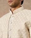 Manyavar Men Beige Tissue Indo-Western with Embroidery