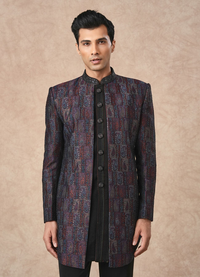 Manyavar Men Black Brocade Indo Western