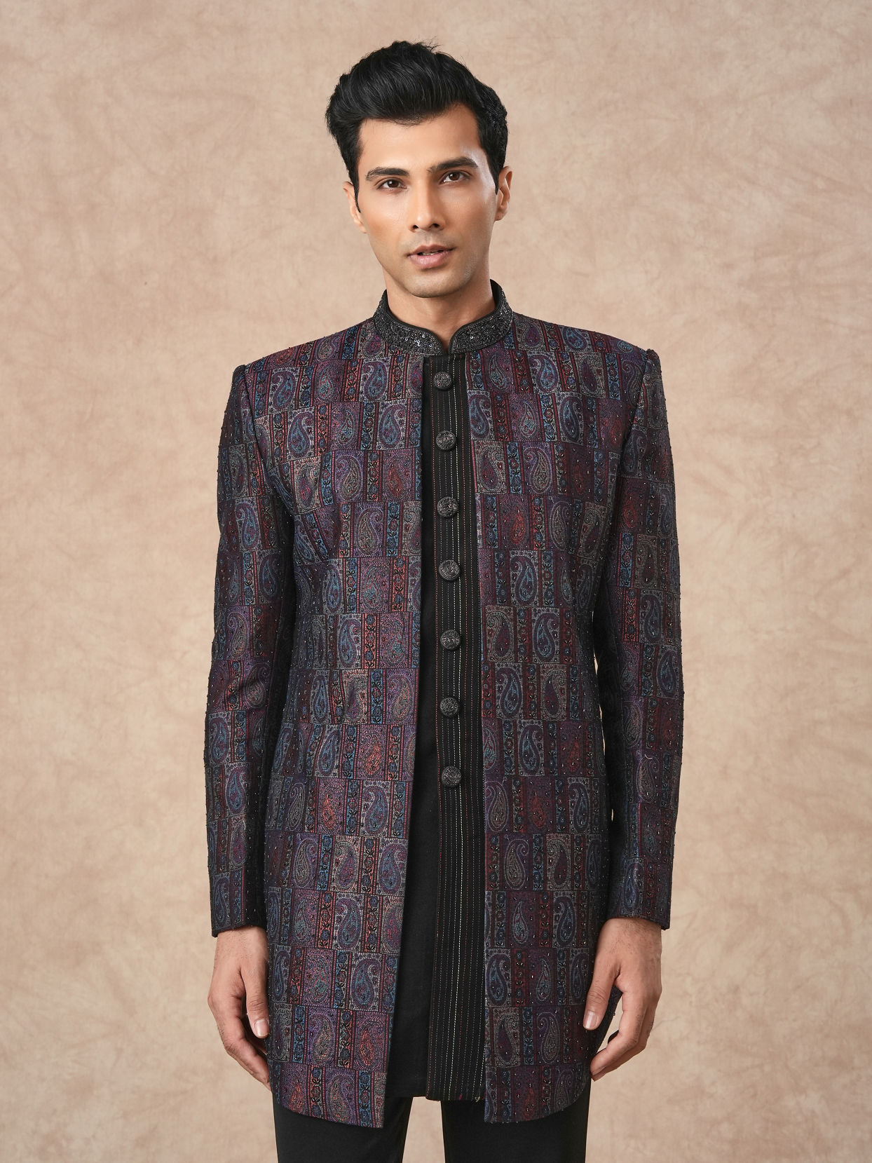 Manyavar Men Black Brocade Indo Western