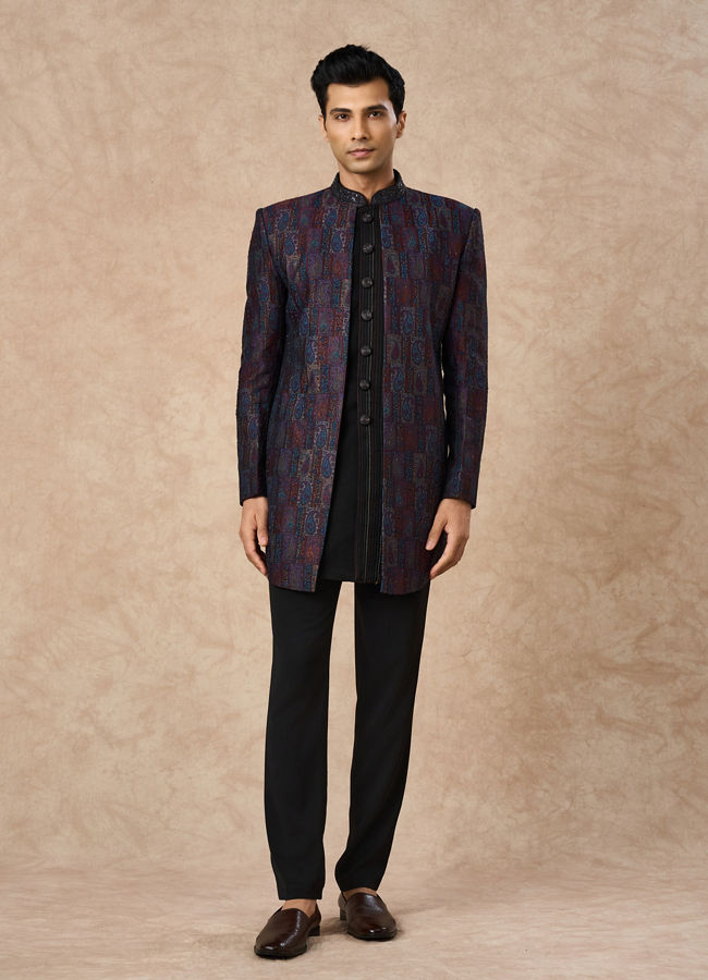 Manyavar Men Black Brocade Indo Western