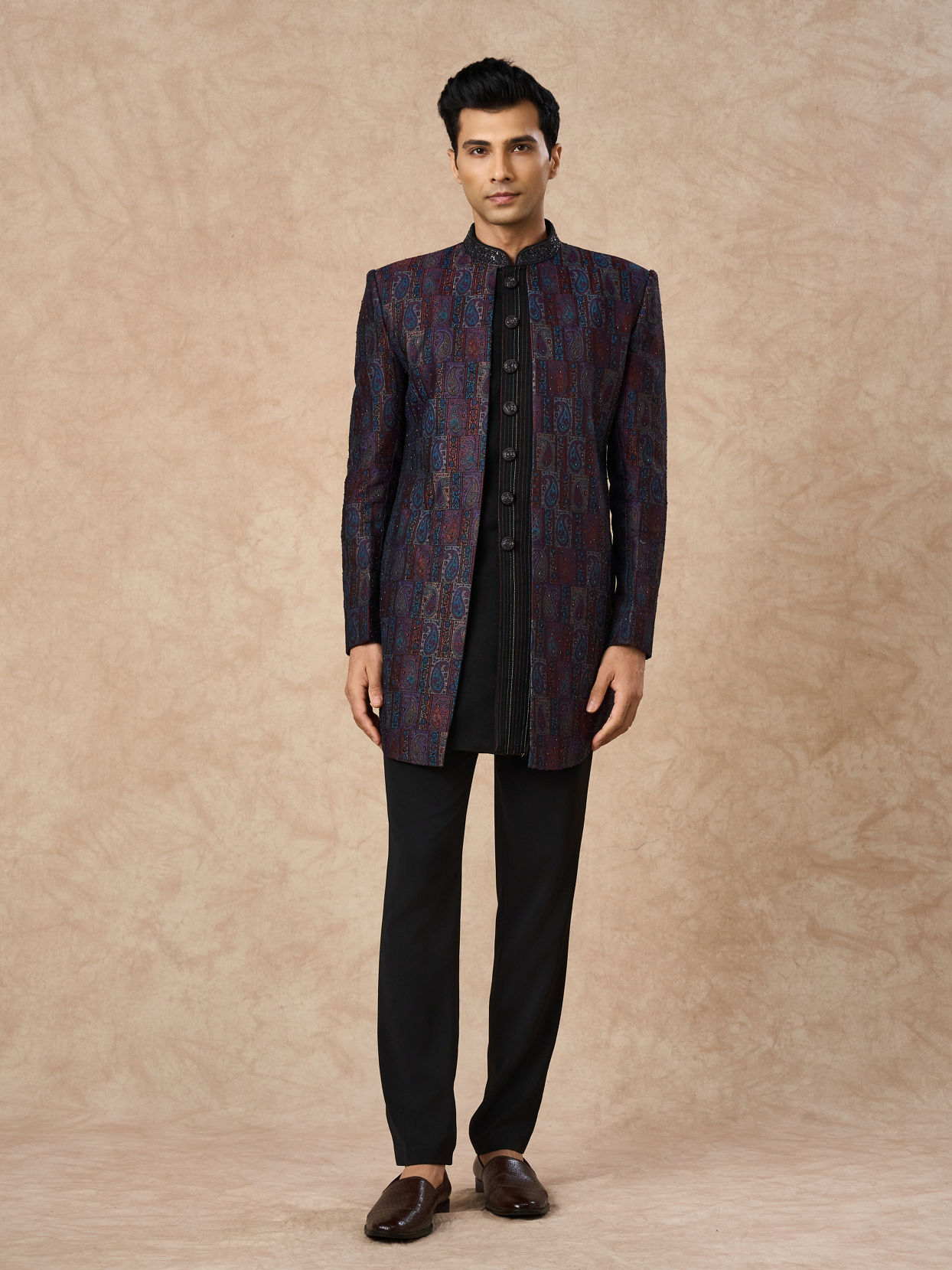 Manyavar Men Black Brocade Indo Western