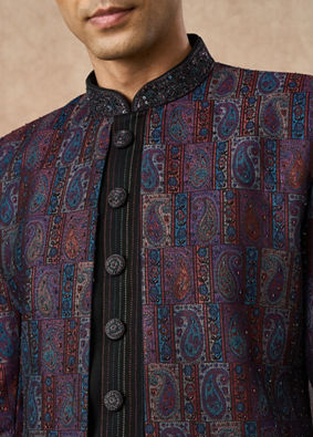 Manyavar Men Black Brocade Indo Western
