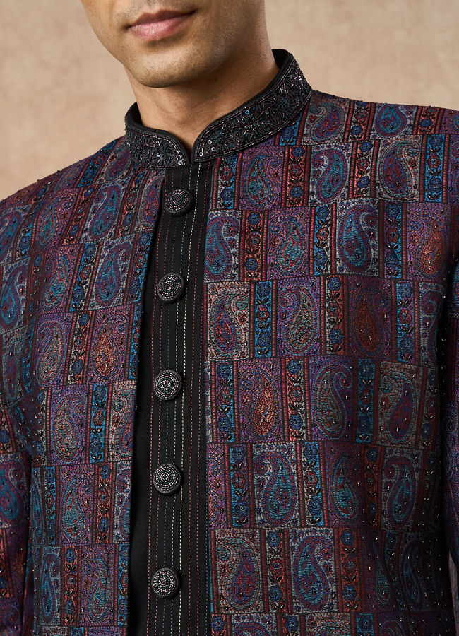 Manyavar Men Black Brocade Indo Western