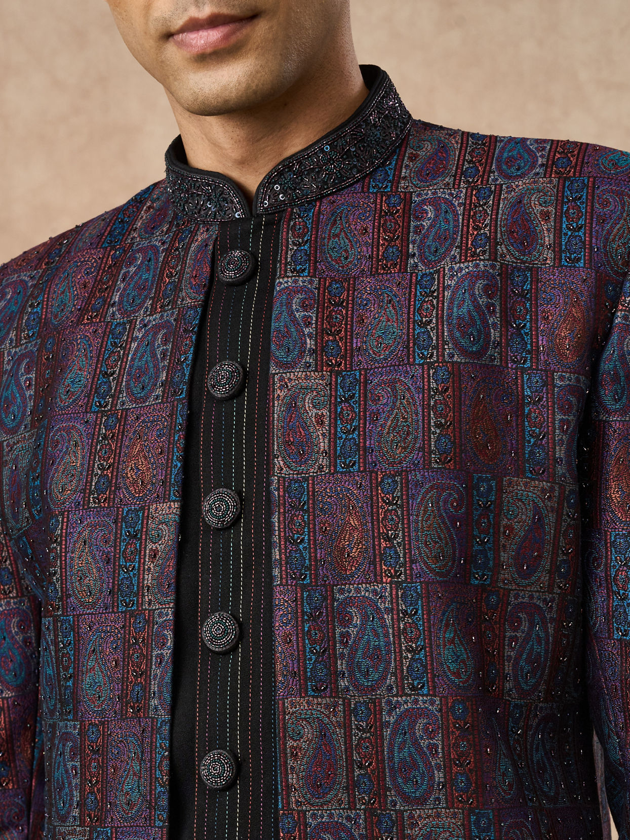 Manyavar Men Black Brocade Indo Western