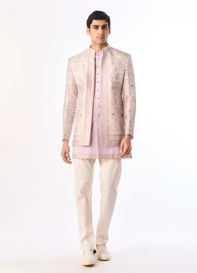 Manyavar Men Purple Brocade Indo Western with Embroidery