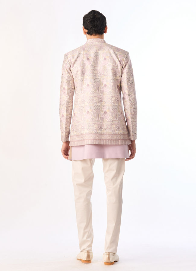 Manyavar Men Purple Brocade Indo Western with Embroidery