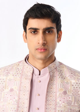 Manyavar Men Purple Brocade Indo Western with Embroidery