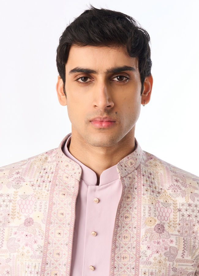 Manyavar Men Purple Brocade Indo Western with Embroidery