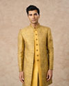 Manyavar Men Yellow Brocade Indo Western with Embroidery