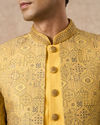 Manyavar Men Yellow Brocade Indo Western with Embroidery