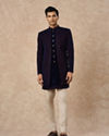 Manyavar Men Dark Blue Velvet Indo Western