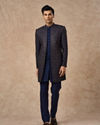 Manyavar Men Dark Blue Art Silk Indo Western