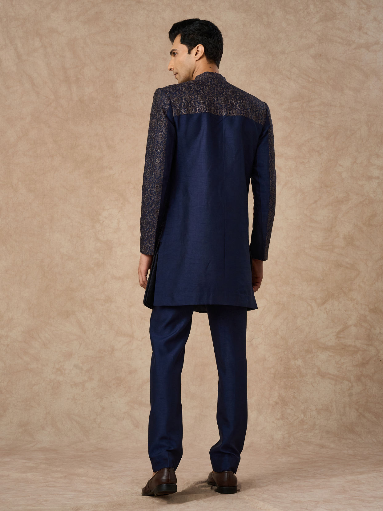 Manyavar Men Dark Blue Art Silk Indo Western