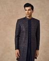 Manyavar Men Dark Blue Art Silk Indo Western