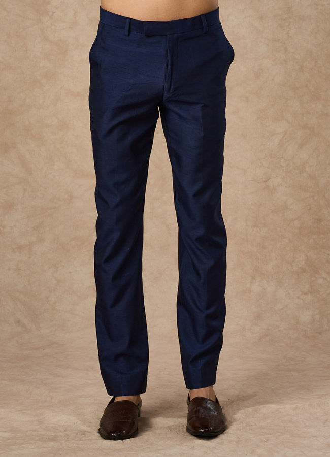 Manyavar Men Dark Blue Art Silk Indo Western