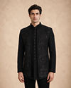Manyavar Men Black Blended Rayon Indo Western Suit