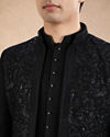 Manyavar Men Black Blended Rayon Indo Western Suit